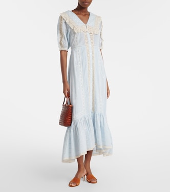 rixo edina cotton maxi dress Edina Embroidered Cotton Midi Dress in Pansy Embroidery White