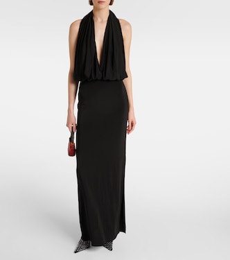 magda butrym draped jersey long dress halterneck gown in black - WebColorName_Grey White