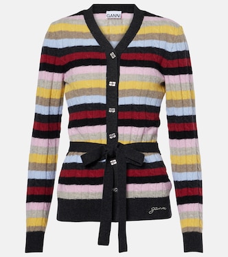 Striped cable-knit wool-blend cardigan | Ganni