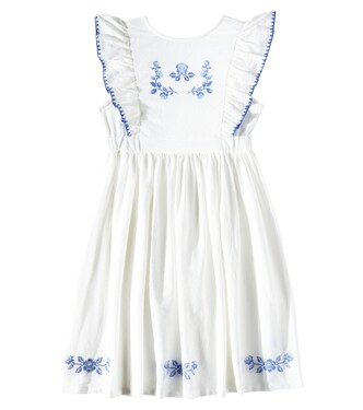 Nina ruffled floral embroidered cotton dress | C'era Una Volta