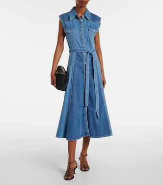 Belted paneled denim midi dress in blue - AG Jeans