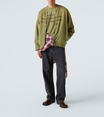 Logo cotton-blend fleece sweatshirt in green - Acne Studios
