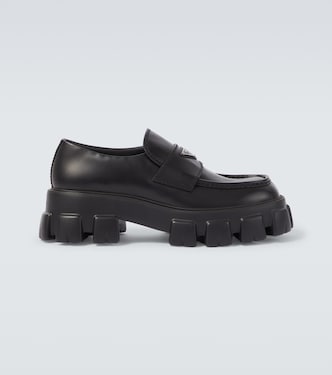 Logo leather platform loafers | Prada