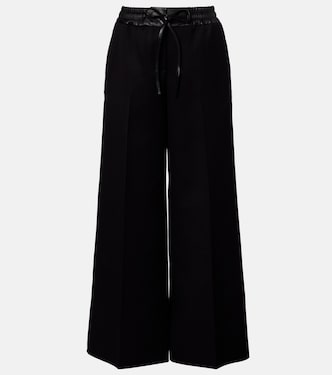 Leather-trimmed virgin wool wide-leg pants | Alaïa