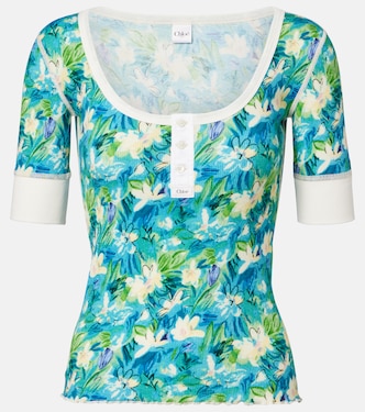 Floral ribbed-knit cotton-blend top | Chloé