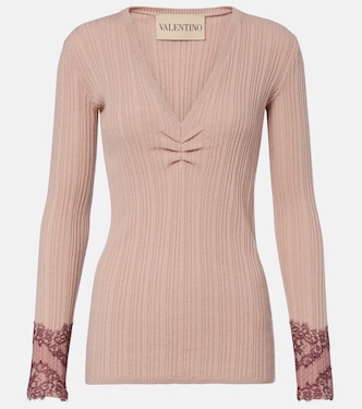 Gathered lace-trimmed cashmere sweater  | Valentino