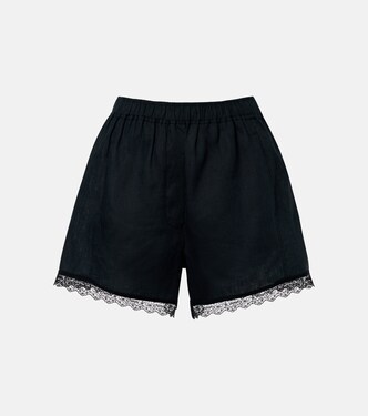Lace-trimmed linen shorts | Ganni