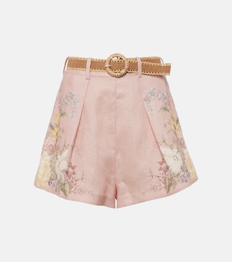 Waverly belted floral linen shorts | Zimmermann