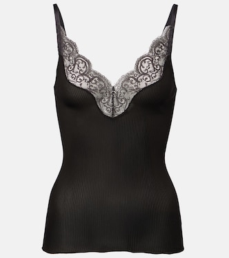 Camisole in maglia di seta a coste con pizzo | Saint Laurent
