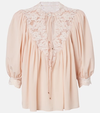 Lace-trimmed silk crêpe de chine blouse | Chloé