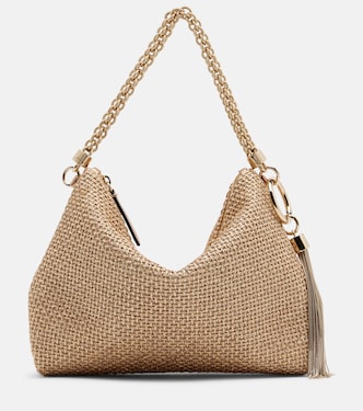 Callie Medium raffia-effect shoulder bag | Jimmy Choo
