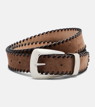 Benny leather-trimmed suede belt | Khaite
