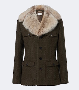 Shearling-trimmed wool-blend tweed jacket | Saint Laurent