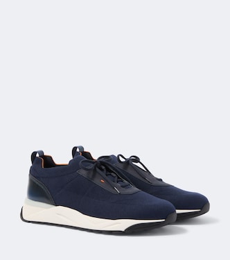 Leather-trimmed knitted sneakers | Santoni