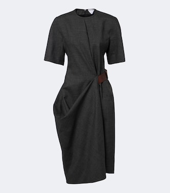 Midikleid aus Wolle mit Leder | Bottega Veneta