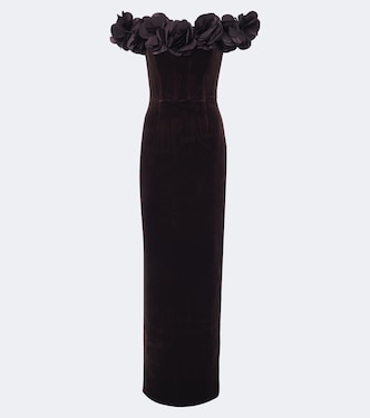 Charles off-shoulder velvet bustier gown | Rebecca Vallance