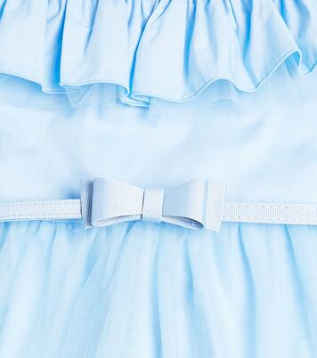 Ruffled bow-detail tulle dress | Monnalisa