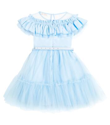 Ruffled bow-detail tulle dress | Monnalisa