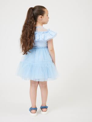 Ruffled bow-detail tulle dress | Monnalisa