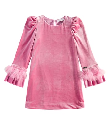 Robe en velours à plumes | Monnalisa