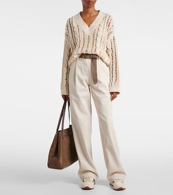 Monili suede-trimmed sneakers | Brunello Cucinelli