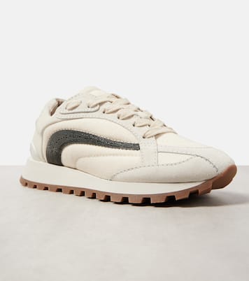 Monili suede-trimmed sneakers | Brunello Cucinelli