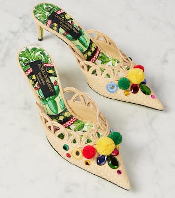 Pointy 60 embellished raffia mules | Dolce&Gabbana