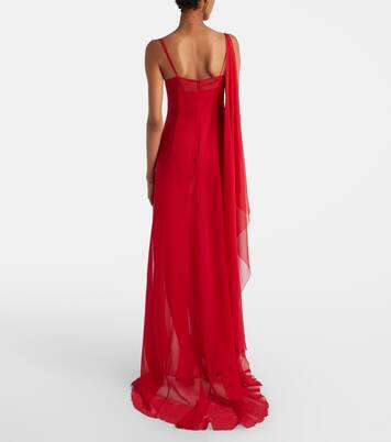 Robe longue asymétrique en georgette de soie | Blumarine