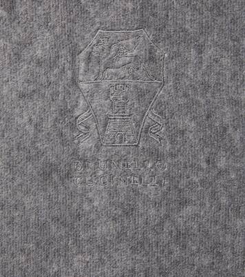 Logo linen-trimmed cotton terry bathrobe | Brunello Cucinelli