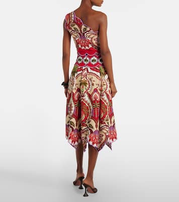 Odara Red scalloped linen-blend midi skirt | Farm Rio