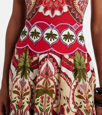 Odara Red scalloped linen-blend midi skirt | Farm Rio