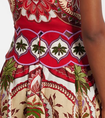 Odara Red scalloped linen-blend midi skirt | Farm Rio