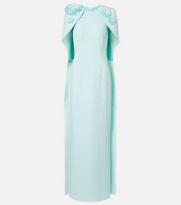 Lennox floral-appliqué caped crêpe gown | Safiyaa
