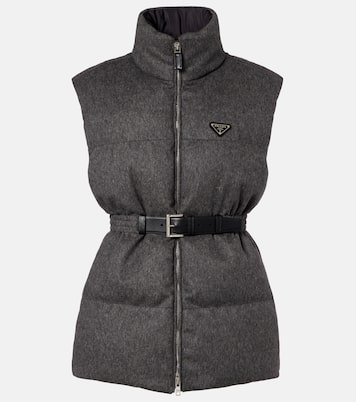 Belted virgin wool down vest | Prada