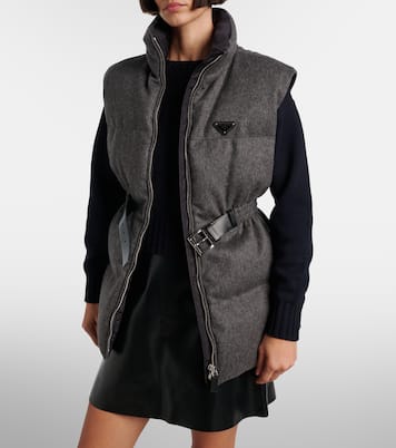 Belted virgin wool down vest | Prada