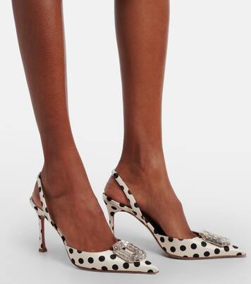 Camelia polka-dot satin slingback pumps | Amina Muaddi