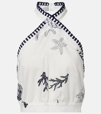 Suma ruffled open-back cotton crop top | Poupette St Barth