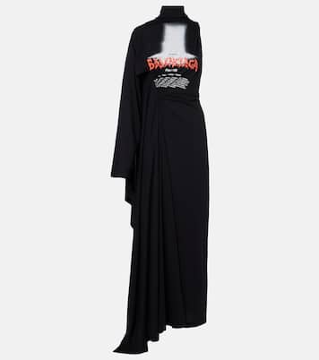 Logo caped cotton jersey maxi dress | Balenciaga