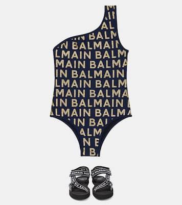 Logo one-shoulder swimsuit | Balmain Kids