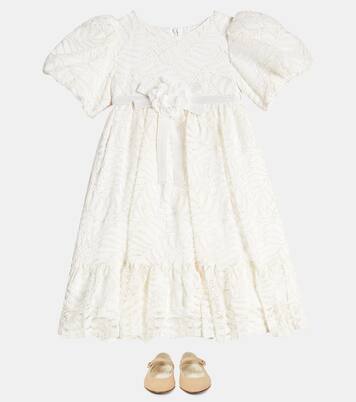Floral-appliqué gathered lace dress | Patachou