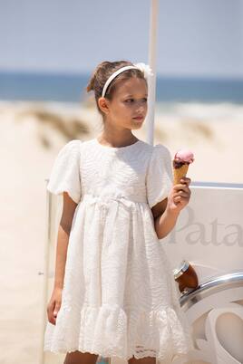 Floral-appliqué gathered lace dress | Patachou