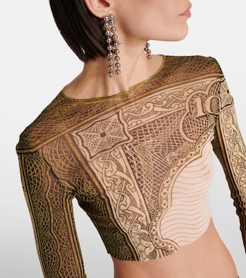 Bedrucktes Cropped-Top aus Mesh | Jean Paul Gaultier