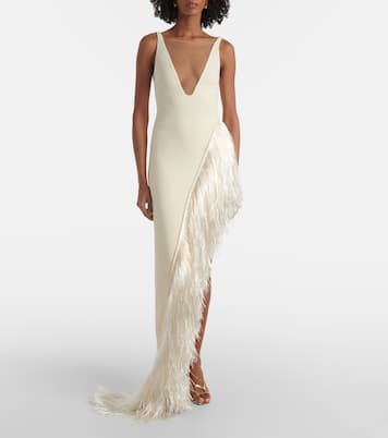 Fringed asymmetric cady gown | David Koma