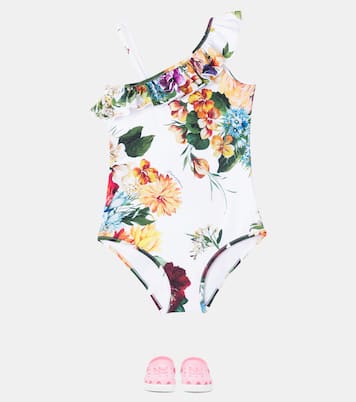 Fiori printed ruffled swimsuit | Dolce&Gabbana Kids