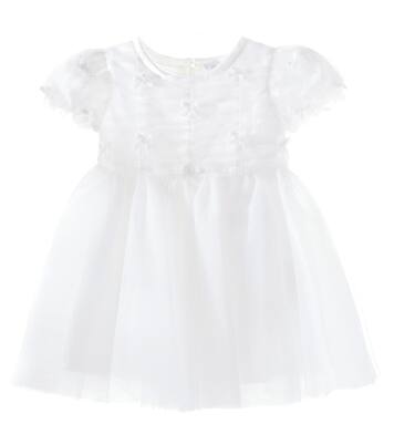 Baby bow-detail ruched tulle dress | Monnalisa