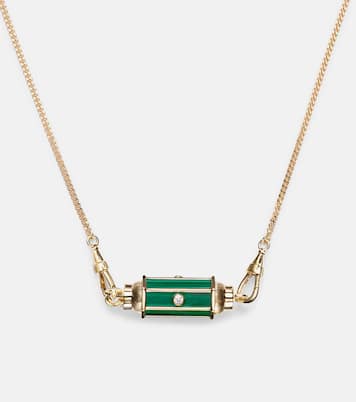 Baby Locket 18kt gold pendant necklace with malachite and diamonds | Marie Lichtenberg