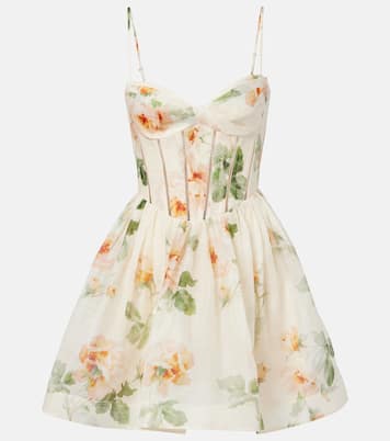 Carousel floral silk and linen bustier dress | Zimmermann