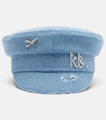 Embellished distressed denim newsboy hat | Ruslan Baginskiy