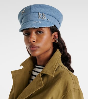 Embellished distressed denim newsboy hat | Ruslan Baginskiy