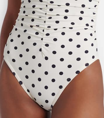 Gathered polka-dot bandeau swimsuit | Karla Colletto